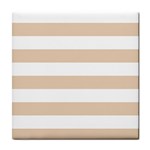 Horizontal Stripes - White and Pastel Brown Tile Coaster