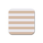 Horizontal Stripes - White and Pastel Brown Rubber Square Coaster (4 pack)