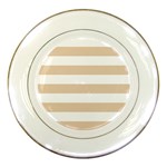 Horizontal Stripes - White and Pastel Brown Porcelain Plate