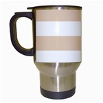 Horizontal Stripes - White and Pastel Brown Travel Mug (White)