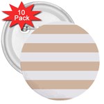 Horizontal Stripes - White and Pastel Brown 3  Button (10 pack)