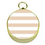 Horizontal Stripes - White and Pastel Brown Gold Compass