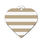 Horizontal Stripes - White and Khaki Brown Dog Tag Heart (Two Sides)