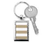 Horizontal Stripes - White and Khaki Brown Key Chain (Rectangle)