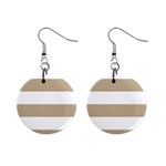 Horizontal Stripes - White and Khaki Brown 1  Button Earrings
