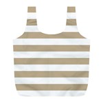 Horizontal Stripes - White and Khaki Brown Full Print Recycle Bag (L)