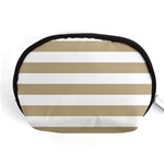 Horizontal Stripes - White and Khaki Brown Accessory Pouch (Medium)