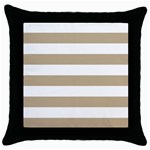 Horizontal Stripes - White and Khaki Brown Throw Pillow Case (Black)