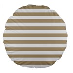 Horizontal Stripes - White and Khaki Brown Large 18  Premium Round Cushion