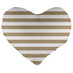Horizontal Stripes - White and Khaki Brown Large 19  Premium Heart Shape Cushion