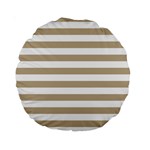 Horizontal Stripes - White and Khaki Brown Standard 15  Premium Round Cushion