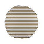 Horizontal Stripes - White and Khaki Brown Standard 15  Premium Flano Round Cushion