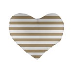 Horizontal Stripes - White and Khaki Brown Standard 16  Premium Flano Heart Shape Cushion