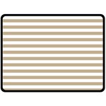 Horizontal Stripes - White and Khaki Brown Fleece Blanket (Large) (One Side)