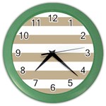 Horizontal Stripes - White and Khaki Brown Color Wall Clock