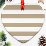 Horizontal Stripes - White and Khaki Brown Ornament (Heart)