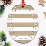 Horizontal Stripes - White and Khaki Brown Oval Filigree Ornament (Two Sides)