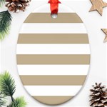 Horizontal Stripes - White and Khaki Brown Oval Ornament (Two Sides)