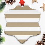 Horizontal Stripes - White and Khaki Brown Ornament (Snowflake)