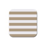 Horizontal Stripes - White and Khaki Brown Rubber Square Coaster (4 pack)