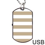 Horizontal Stripes - White and Khaki Brown Dog Tag USB Flash (Two Sides)