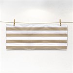 Horizontal Stripes - White and Khaki Brown Hand Towel