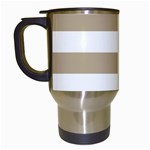 Horizontal Stripes - White and Khaki Brown Travel Mug (White)