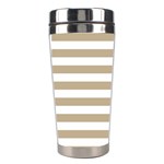 Horizontal Stripes - White and Khaki Brown Stainless Steel Travel Tumbler
