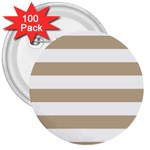Horizontal Stripes - White and Khaki Brown 3  Button (100 pack)