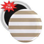 Horizontal Stripes - White and Khaki Brown 3  Magnet (10 pack)