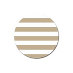 Horizontal Stripes - White and Khaki Brown Magnet 3  (Round)