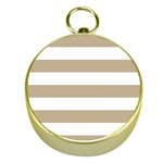 Horizontal Stripes - White and Khaki Brown Gold Compass