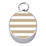 Horizontal Stripes - White and Khaki Brown Silver Compass (Mini)