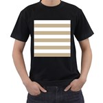 Horizontal Stripes - White and Khaki Brown Men s T-Shirt (Black)