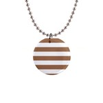 Horizontal Stripes - White and French Beige 1  Button Necklace