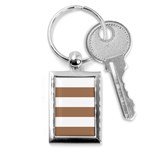 Horizontal Stripes - White and French Beige Key Chain (Rectangle)