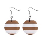 Horizontal Stripes - White and French Beige 1  Button Earrings