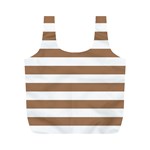 Horizontal Stripes - White and French Beige Full Print Recycle Bag (M)