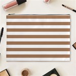 Horizontal Stripes - White and French Beige Cosmetic Bag (XL)