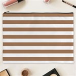 Horizontal Stripes - White and French Beige Cosmetic Bag (XXXL)