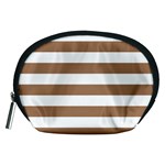 Horizontal Stripes - White and French Beige Accessory Pouch (Medium)