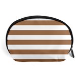 Horizontal Stripes - White and French Beige Accessory Pouch (Large)