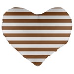 Horizontal Stripes - White and French Beige Large 19  Premium Flano Heart Shape Cushion