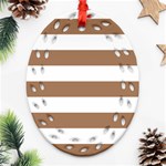 Horizontal Stripes - White and French Beige Ornament (Bell) Ornament (Oval Filigree)
