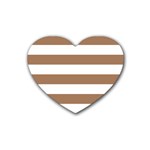 Horizontal Stripes - White and French Beige Rubber Coaster (Heart)