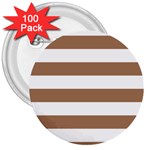 Horizontal Stripes - White and French Beige 3  Button (100 pack)