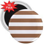 Horizontal Stripes - White and French Beige 3  Magnet (10 pack)