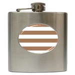Horizontal Stripes - White and French Beige Hip Flask (6 oz)