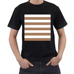 Horizontal Stripes - White and French Beige Men s T-Shirt (Black)