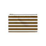 Horizontal Stripes - White and Golden Brown Cosmetic Bag (S)